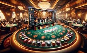 Mobile phone displaying live blackjack table